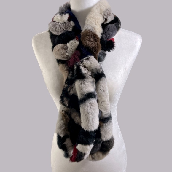 Real Fur Knitted shawl/ Scarf / Wrap/ Neck Warmer Multicolor - Picture 1 of 10